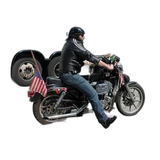 jacket, weapon, photorealistic, man, motorcycle, american, flag, rides transparent PNG cut-out