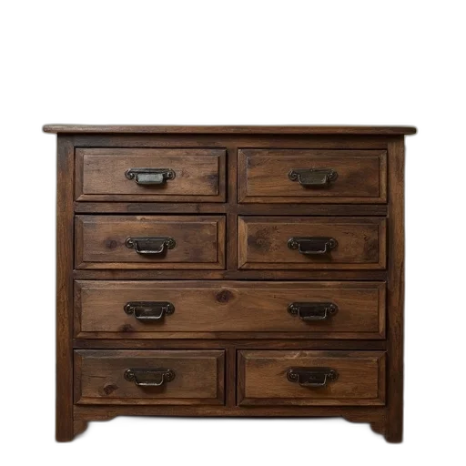 furniture, earth tones, rustic, wooden, chest, multiple, drawers, placed transparent PNG cut-out