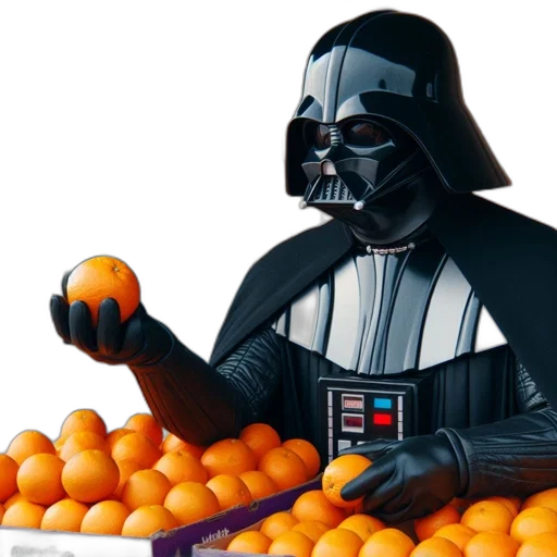 food, monochrome, darth, vader, stands, grocery, store, humorously transparent PNG cut-out