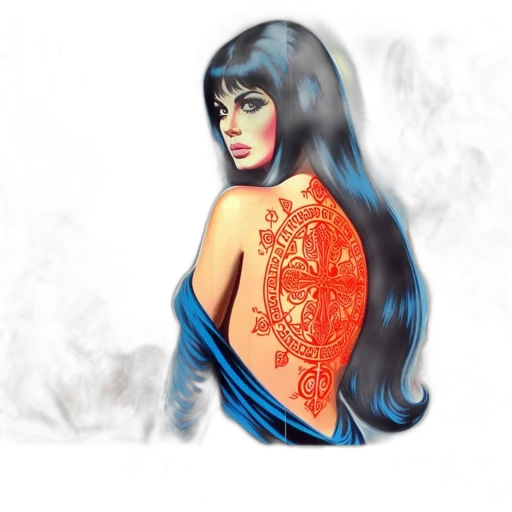 dress, fantasy art, comic book art, concept art, watercolor, red, blue, vintage transparent PNG cut-out