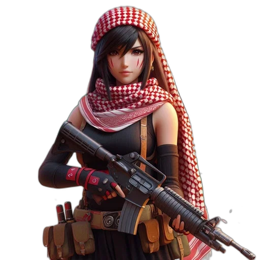 weapon, face, jacket, dress, concept art, fantasy art, pixel art, 3d render transparent PNG cut-out