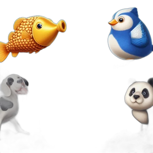 concept art, 3d render, whimsical, scene, features, golden, fish, blowing transparent PNG cut-out