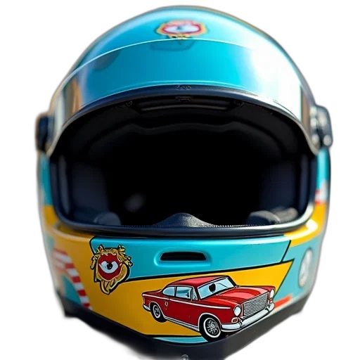 car, 3d render, cartoon, photorealistic, close-up, helmet, colorful, design transparent PNG cut-out