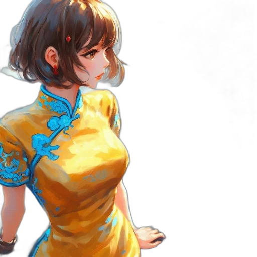 dress, staff, concept art, anime, fantasy art, oil painting, blue, golden transparent PNG cut-out