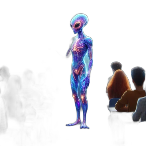 robot, creature, concept art, 3d render, vaporwave, comic book art, outer space, neon lights transparent PNG cut-out