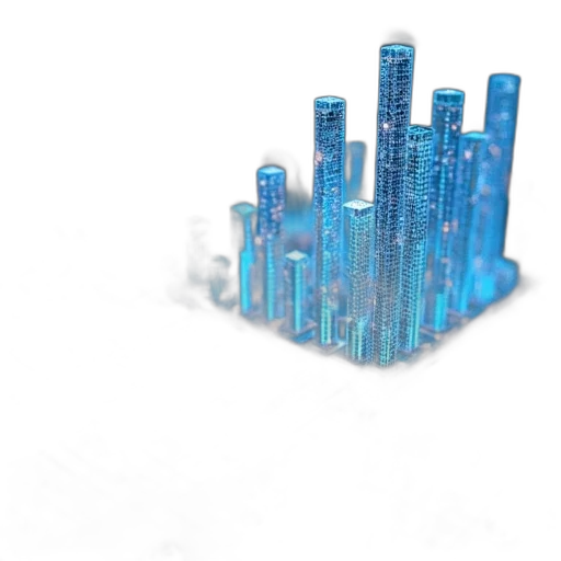 building, 3d render, blue, cover transparent PNG cut-out