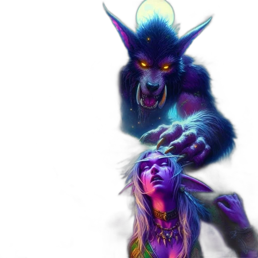 creature, concept art, fantasy art, 3d render, neon lights, neon, blue, wolf-like transparent PNG cut-out