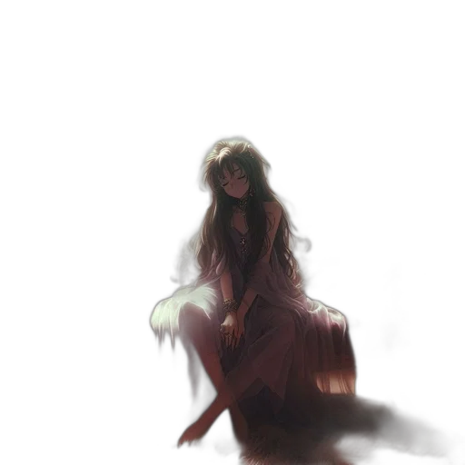 dress, creature, hair, staff, concept art, fantasy art, watercolor, anime transparent PNG cut-out