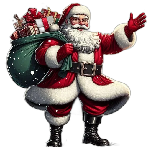 happy, santa, claus, stands, snowy, scene, holding, sack transparent PNG cut-out