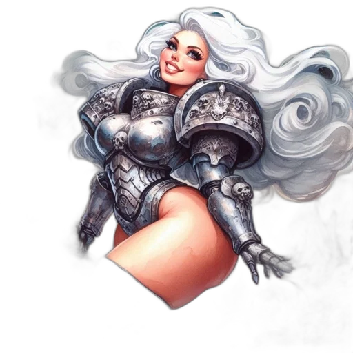 fantasy art, concept art, comic book art, pixel art, armored, woman, flowing, white transparent PNG cut-out