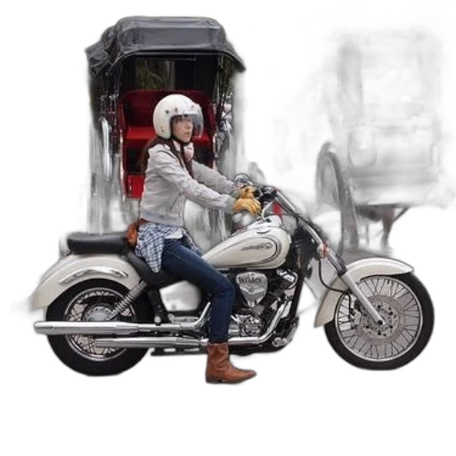 jacket, photorealistic, concept art, 3d render, oil painting, woman, white, motorcycle transparent PNG cut-out