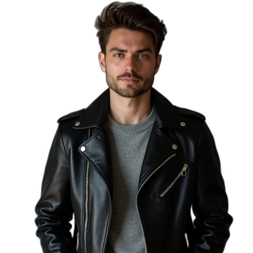 jacket, face, staff, hair, photorealistic, dark, young, man transparent PNG cut-out