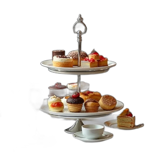 food, luxurious, dessert, display, assortment, pastries, drinks, presented transparent PNG cut-out