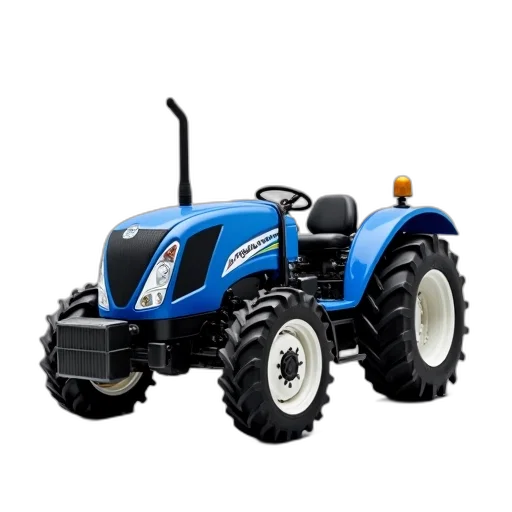 robot, blue, tractor, large, front, loader, parked, white transparent PNG cut-out