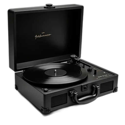 black, record, player, flat, surface, lid, top, featuring transparent PNG cut-out