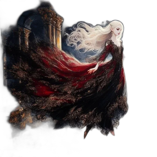 dragon, hair, dress, mask, fantasy art, concept art, watercolor, photorealistic transparent PNG cut-out