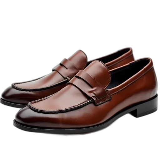 shoes, photorealistic, pair, brown, leather, loafers, slip-on, design transparent PNG cut-out