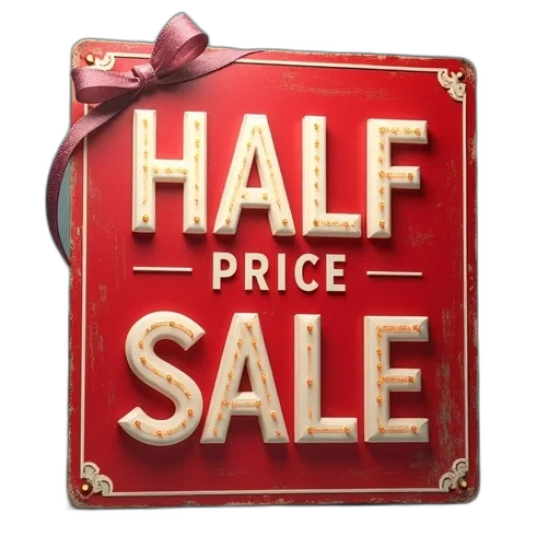 half, price, sale transparent PNG cut-out