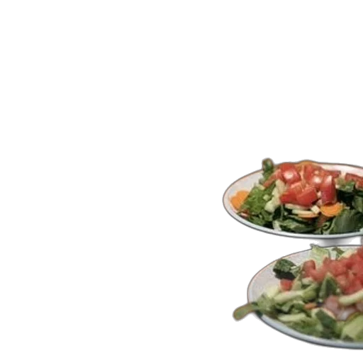food, 3d render, photorealistic, table, two, plates, sandwiches, salad transparent PNG cut-out