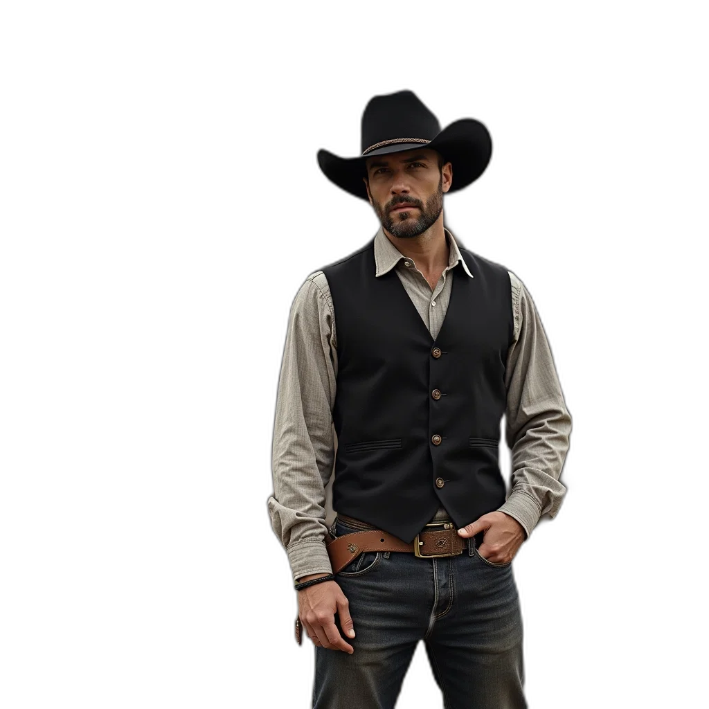 hat, jacket, staff, concept art, 3d render, photorealistic, man, wearing transparent PNG cut-out
