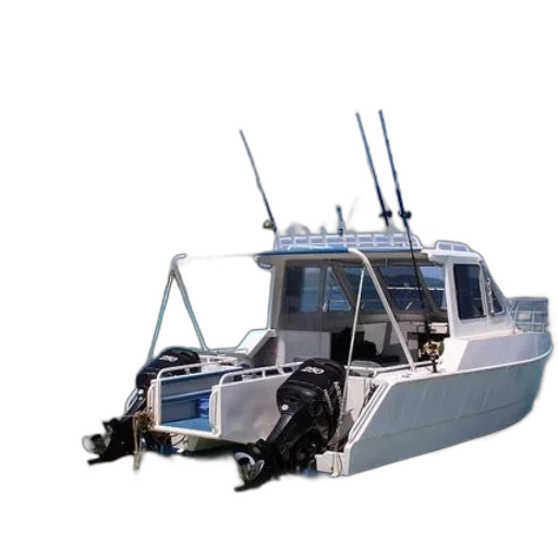 3d render, photorealistic, white, boat, two, outboard, motors, three transparent PNG cut-out