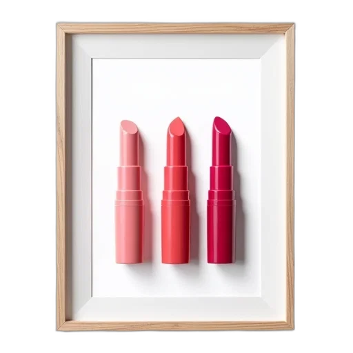 photorealistic, red, colorful, framed, picture, three, lipstick, tubes transparent PNG cut-out