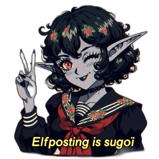 staff, vaporwave, pixel art, anime, elf, character, curly, black transparent PNG cut-out
