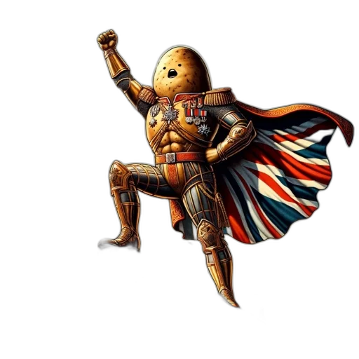 robot, sword, concept art, fantasy art, comic book art, 3d render, anthropomorphic, potato transparent PNG cut-out