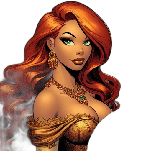 jewelry, comic book art, fantasy art, concept art, cartoon, golden, woman, red transparent PNG cut-out