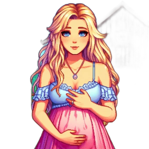 dress, pixel art, fantasy art, concept art, cartoon, pastel, blue, pregnant transparent PNG cut-out