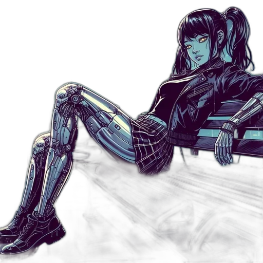 robot, cyberpunk, concept art, comic book art, watercolor, neon lights, outer space, blue transparent PNG cut-out