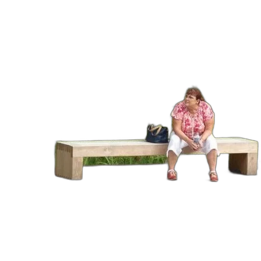 furniture, 3d render, forest, woman, sits, wooden, bench, front transparent PNG cut-out