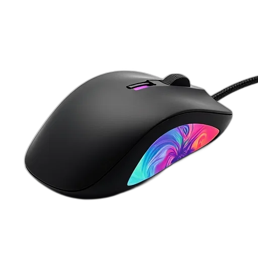 weapon, 3d render, photorealistic, sleek, black, computer, mouse, colorful transparent PNG cut-out