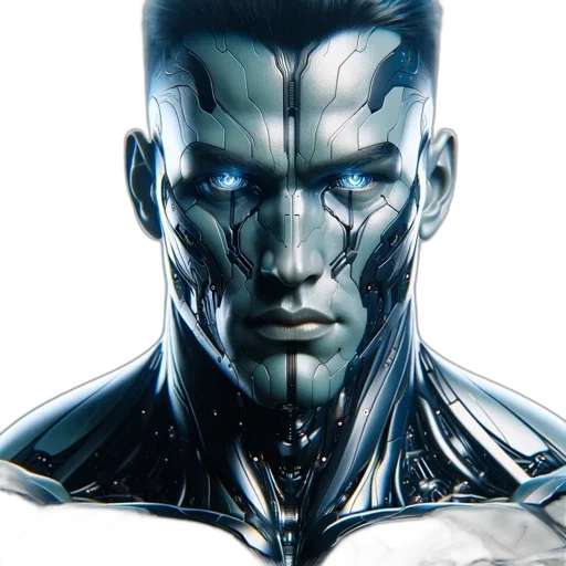 robot, face, mask, cyberpunk, comic book art, concept art, photorealistic, blue transparent PNG cut-out