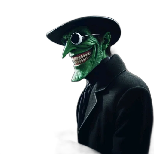 mask, hat, face, staff, concept art, 3d render, comic book art, cartoon transparent PNG cut-out