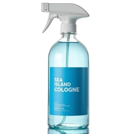 bottle, clear, glass, blue, label, containing, liquid, has transparent PNG cut-out