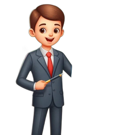 staff, cartoon, 3d render, pixel art, concept art, man, suit, presents transparent PNG cut-out