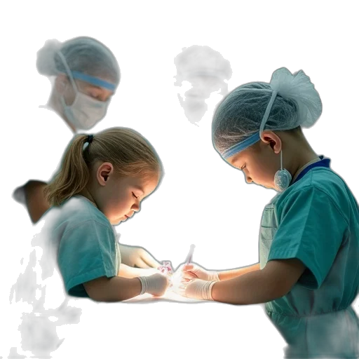 staff, photorealistic, concept art, 3d render, oil painting, medical, emergenciess, children transparent PNG cut-out