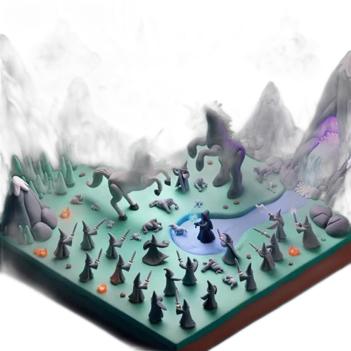 concept art, fantasy art, 3d render, fog, underwater, snow, forest, colorful transparent PNG cut-out