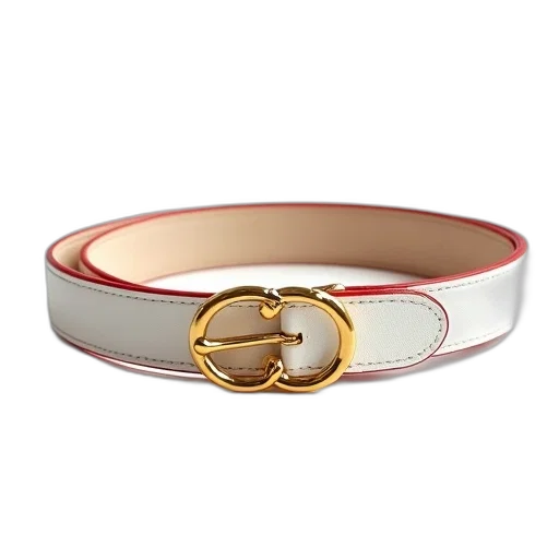 jewelry, white, gold, belt, red, accents, displayed, against transparent PNG cut-out