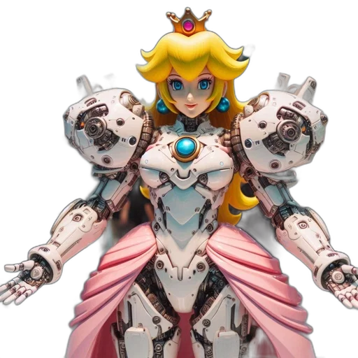 robot, crown, weapon, sword, concept art, 3d render, pixel art, princess-mech transparent PNG cut-out
