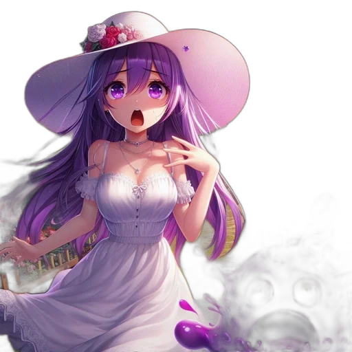 dress, hat, flower, staff, anime, fantasy art, pixel art, concept art transparent PNG cut-out