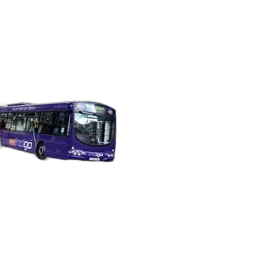 3d render, purple, indigo, bus, driving, down, city, street transparent PNG cut-out