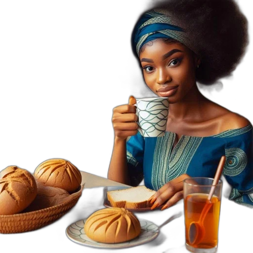 food, photorealistic, concept art, oil painting, fantasy art, african, woman, adorns transparent PNG cut-out
