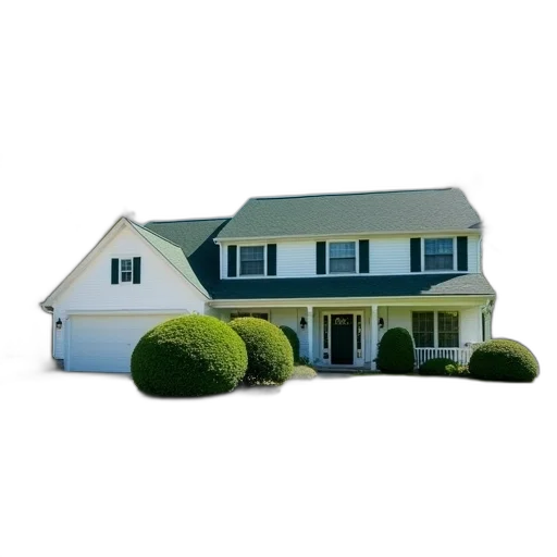 building, furniture, 3d render, photorealistic, two-story, suburban, house, green transparent PNG cut-out