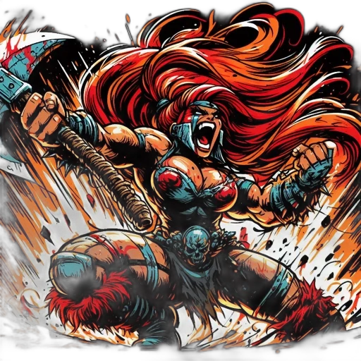 weapon, comic book art, concept art, fantasy art, pixel art, fire, fierce-looking, warrior transparent PNG cut-out