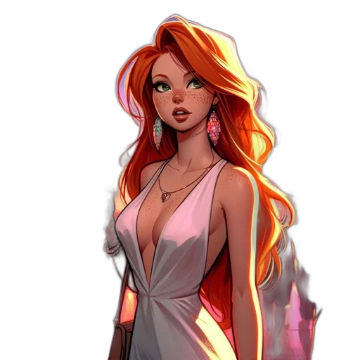 dress, concept art, fantasy art, comic book art, cartoon, fire, red, neon transparent PNG cut-out