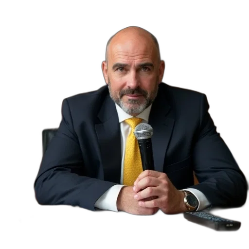 staff, jacket, photorealistic, man, bald, head, sitting, wooden transparent PNG cut-out