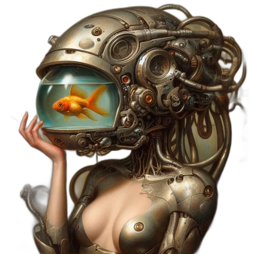 robot, mask, jewelry, creature, fantasy art, concept art, photorealistic, oil painting transparent PNG cut-out