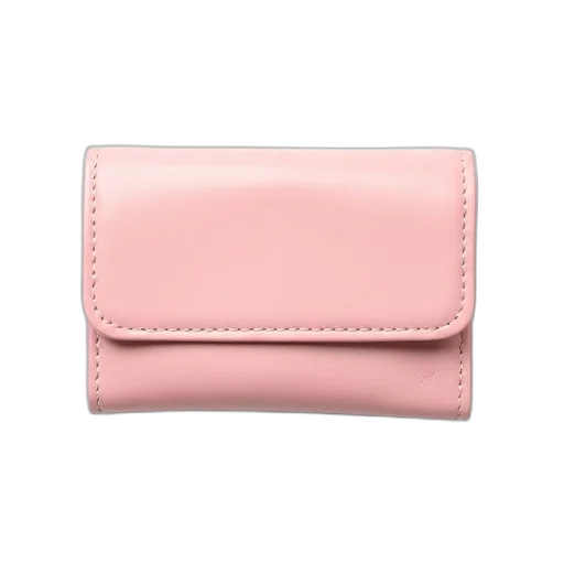 pastel, pink, leather, wallet, visible, stitching, detail, placed transparent PNG cut-out
